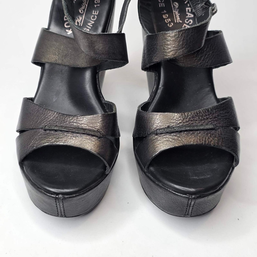 Kork-Ease Gracen Sandals Women's 6 Metallic Black Leather Buckle Platform Wedge - Picture 12 of 16